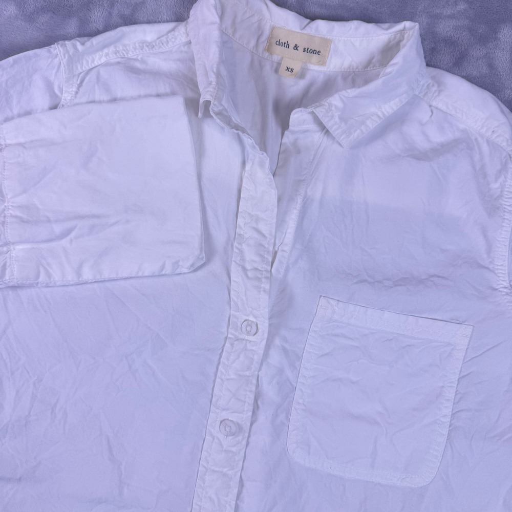 Cloth & Stone White Tencel Lyocell Button Down Shirt XS C2813-654 High Low Hem